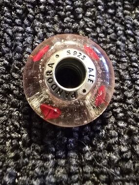Pandora Pink Glass Charm Bead with Red Lips Accent